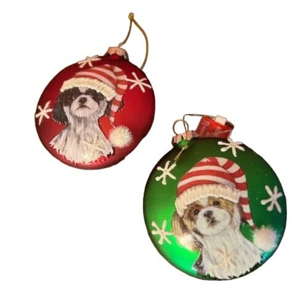 Shih Tzu Hand-Painted Christmas Ornaments Set Of 2 By Kurt Adler dog lovers - Picture 1 of 5